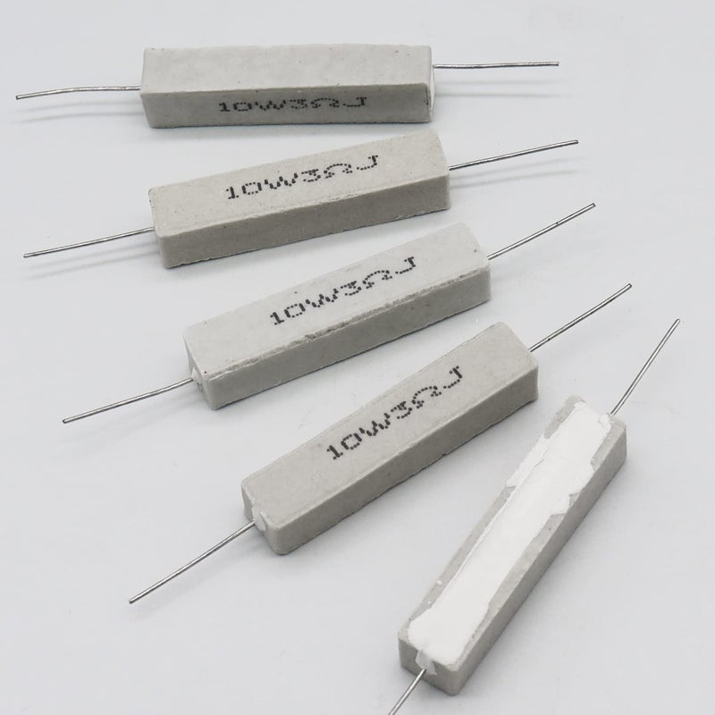 Dimlove Cement Resistor,10 PCS 10w 3 Ohm 5% Axial Lead Wire Resistor White Wound Fixed Ceramic Cement Resistors Wirewound Cement Power Resistors Flame Heat Moisture Resistance Precharge Horizontal Resistors - Image 4